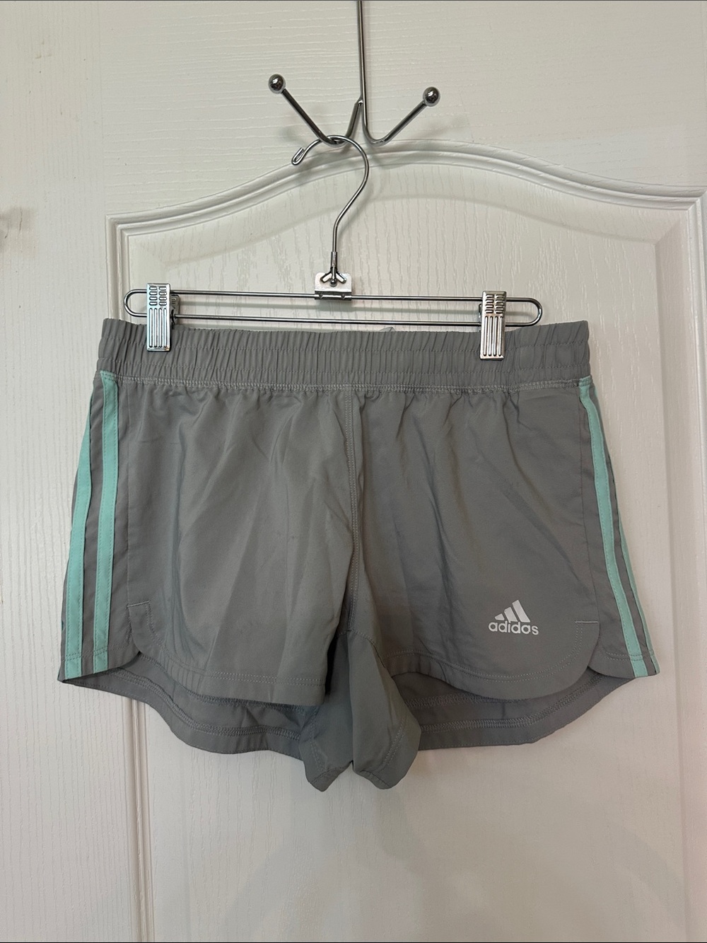 adidas Gray Athletic Shorts with Mint Side Stripes